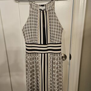 New York & Company Black and Cream Patterned Midi Dress